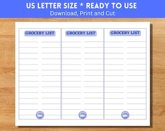 Grocery List Printable, Shopping List Template, Printable Groceries Checklist, Digital Download Print and Cut Grocery Planner