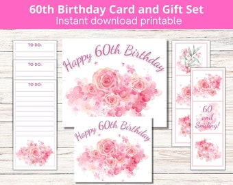 60. Geburtstagskarte für Frauen, 60. Geburtstagskarte für Frauen, 60. Geburtstagskarte für Mama, Lesezeichen Set