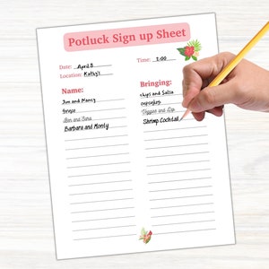 Potluck Sign up Sheet, Food Sign up Sheet, Printable Party Snack Sign ...