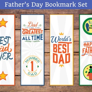 Father&#39;s Day Printable Bookmark Set: Perfect Gift for Dad, Happy Fathers Day Surprise, from Son or Daughter