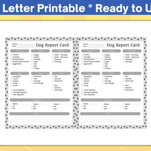 Dog Report Card Printable, Doggie Daycare Daily Report Sheet, Dog ...