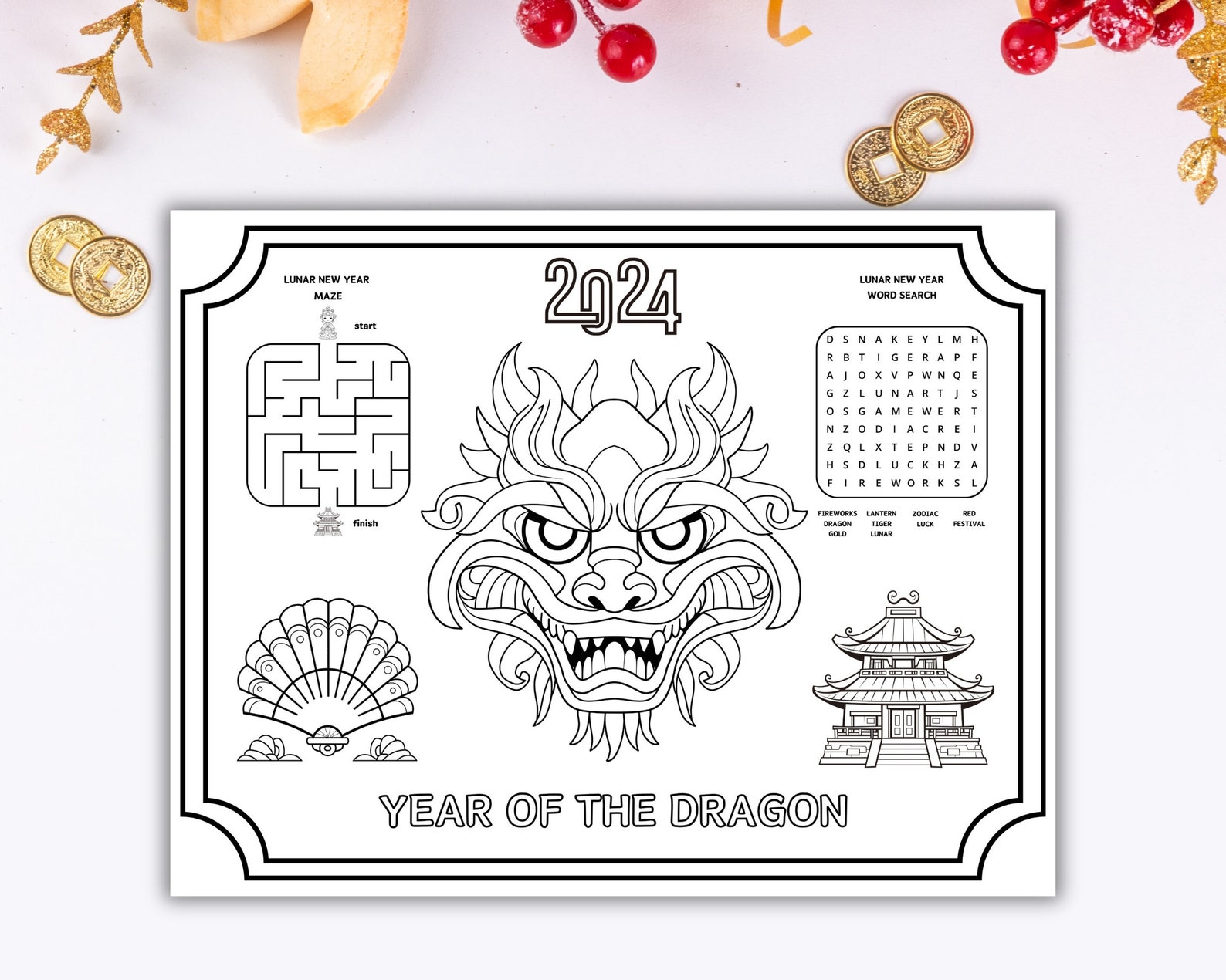 2024 Lunar New Year Placemat, Chinese New Year Printable Coloring and ...