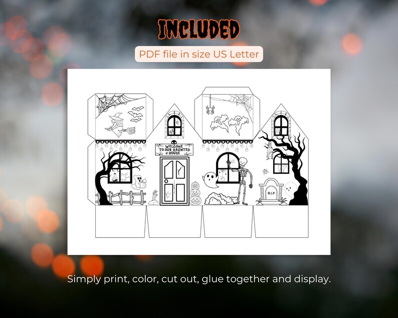 Haunted House Paper Craft to Color and Cut, Printable Halloween Coloring Paper House Template ...