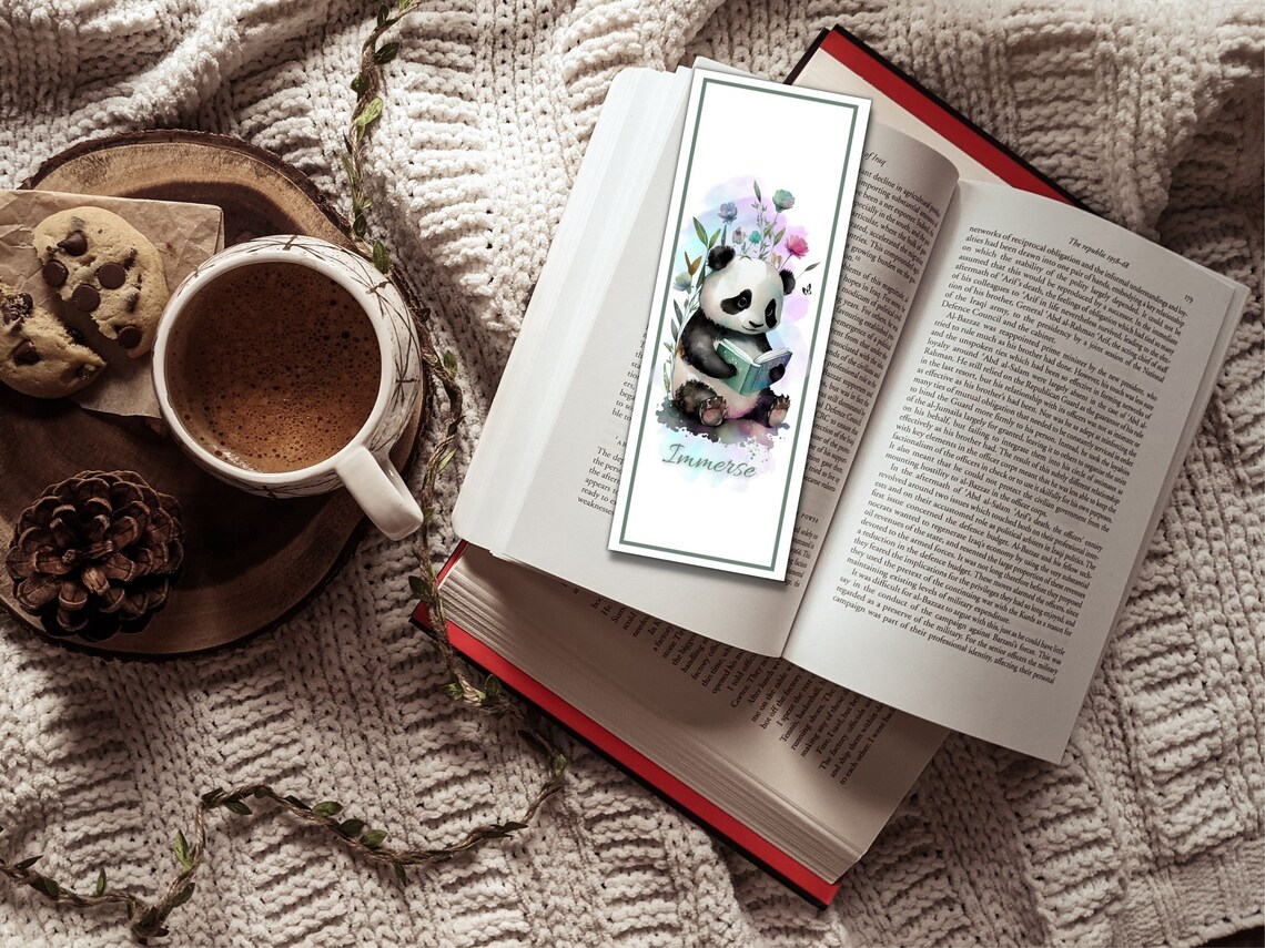 Panda Cute Bookmark Set, Printable Bookmarks With Panda Reading a Book ...
