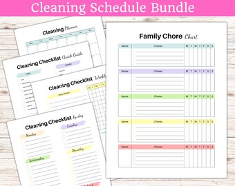 Cleaning Schedule, Cleaning Checklist Printable for family, with Chore Charts for Kids and Adults, Household Binder