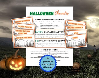Halloween Charades and Draw the Word Game Printable, Halloween Family Activities and Party Games