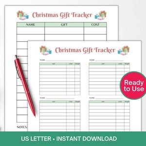 Weihnachtsbudgets Tracker, Weihnachtswunschliste Vorlage, Weihnachtsgeschenk und Shopping Planer Printable