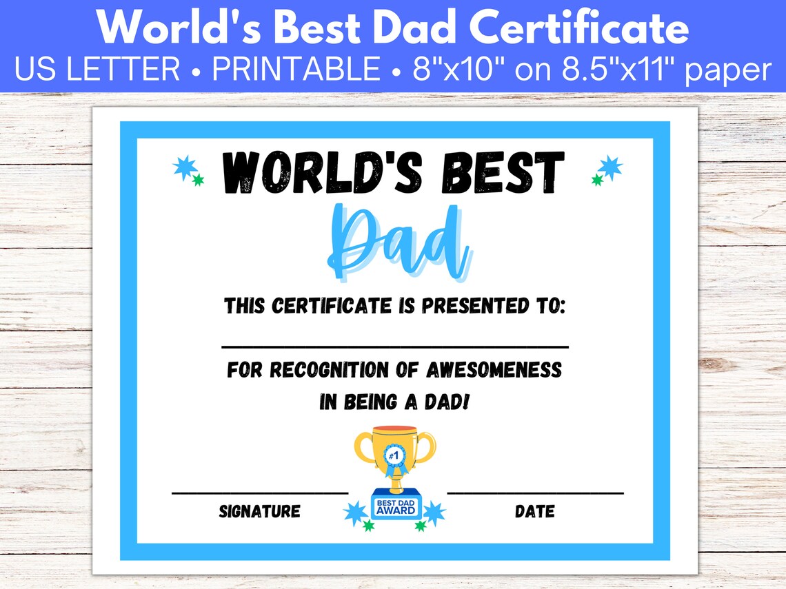 Best Dad Certificate of Appreciation Template Printable, Best Father ...