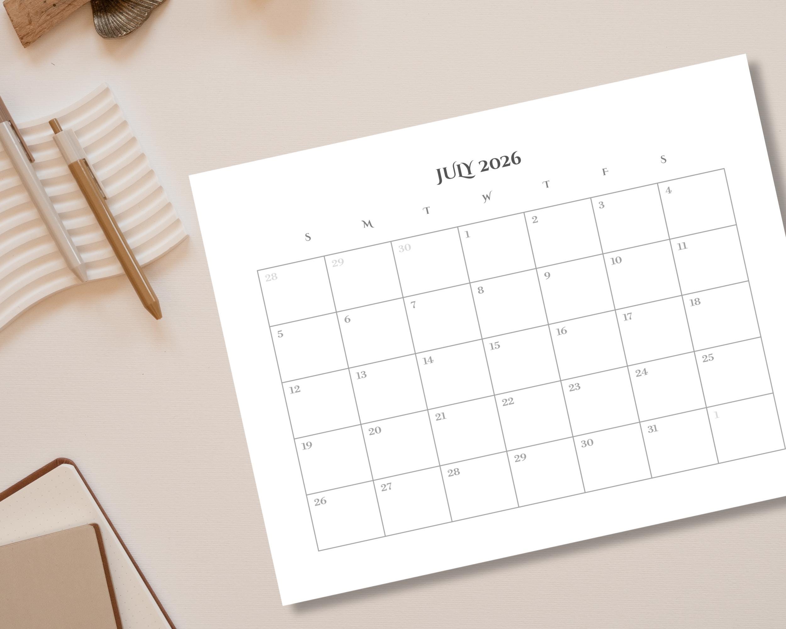 July 2026 Calendar Page, Minimalist Planner (digital Download, US ...