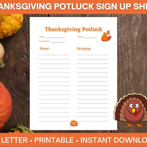 Thanksgiving Potluck Sign up Sheet With Time Column, Food Sign up Sheet ...