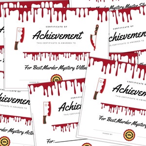 Murder Mystery Award Certificate, Printable Certificate of Achievement, Game Night Prize Awards