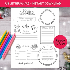 Weihnachtsbrief für Kinder zum Ausmalen, Brief an Santa, Färbung Weihnachtswunschliste, Weihnachtswunschliste zum Ausdrucken