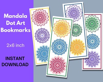 Unique Printable Mandala Artwork Bookmarks, Dot Art Mandalas Bookmark Set