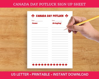 Canada Day Potluck Sign up Sheet, Printable Party Snack Sign up Page, Summer BBQ Potluck Food Sign up Template