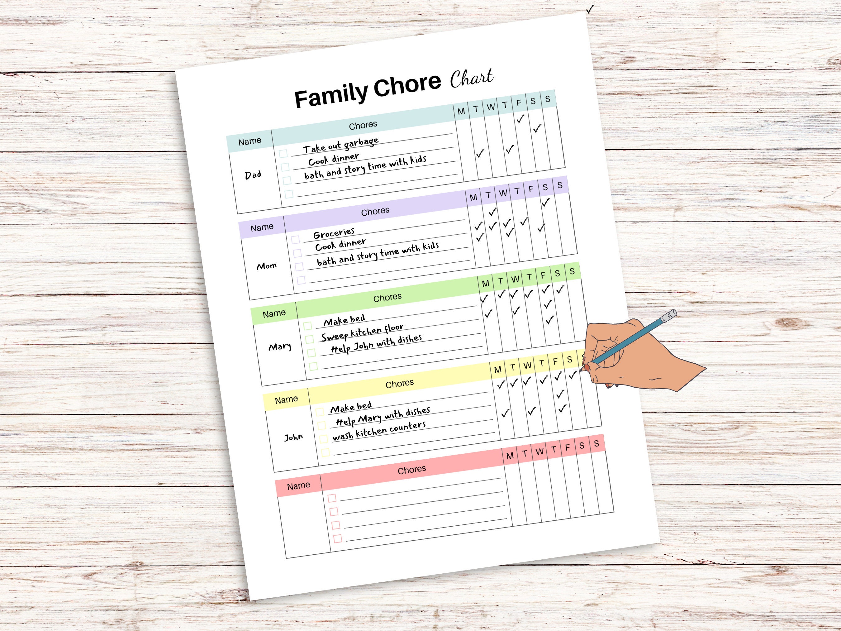 Family Chore Chart Planner and Household Cleaning Schedule Printable ...