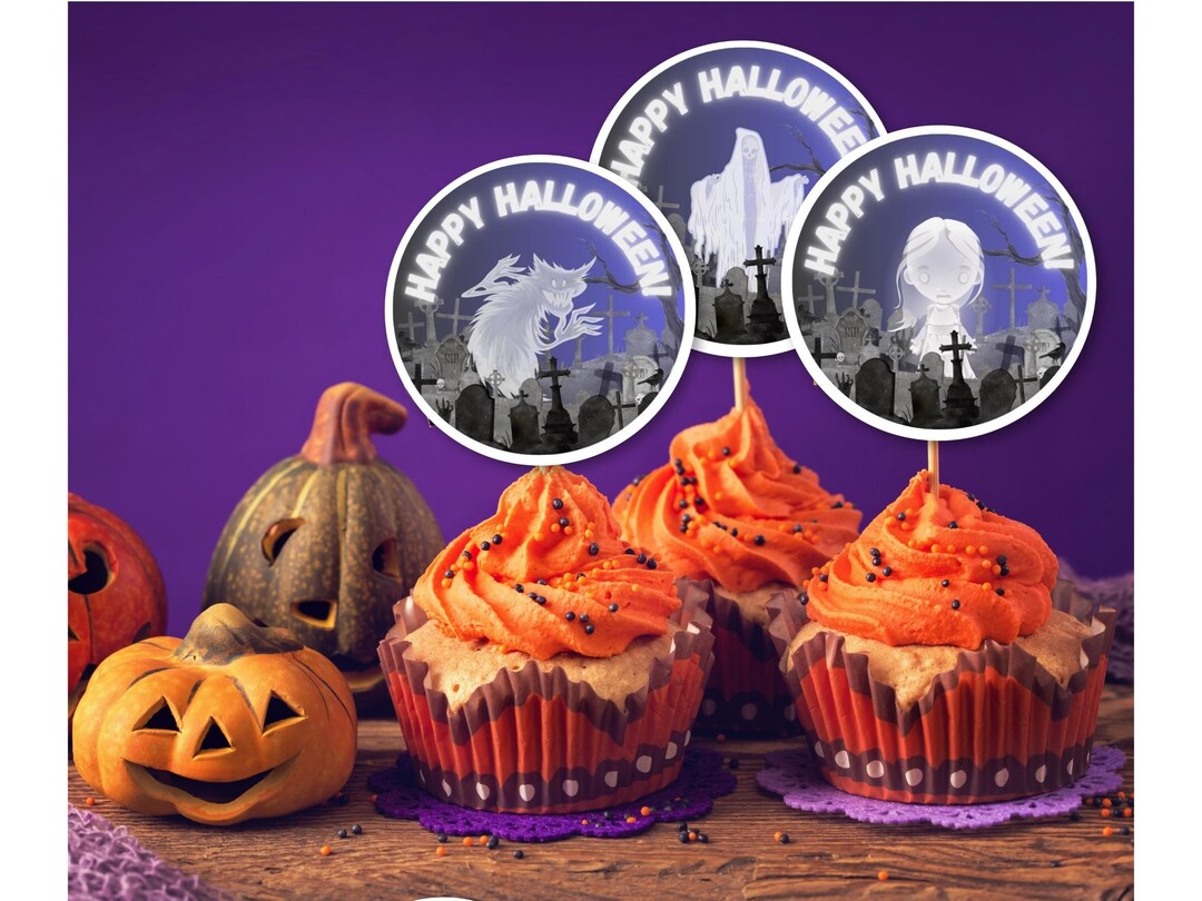 Halloween Cake Topper Spooky Ghost Cupcake Toppers Neonlook Etsy