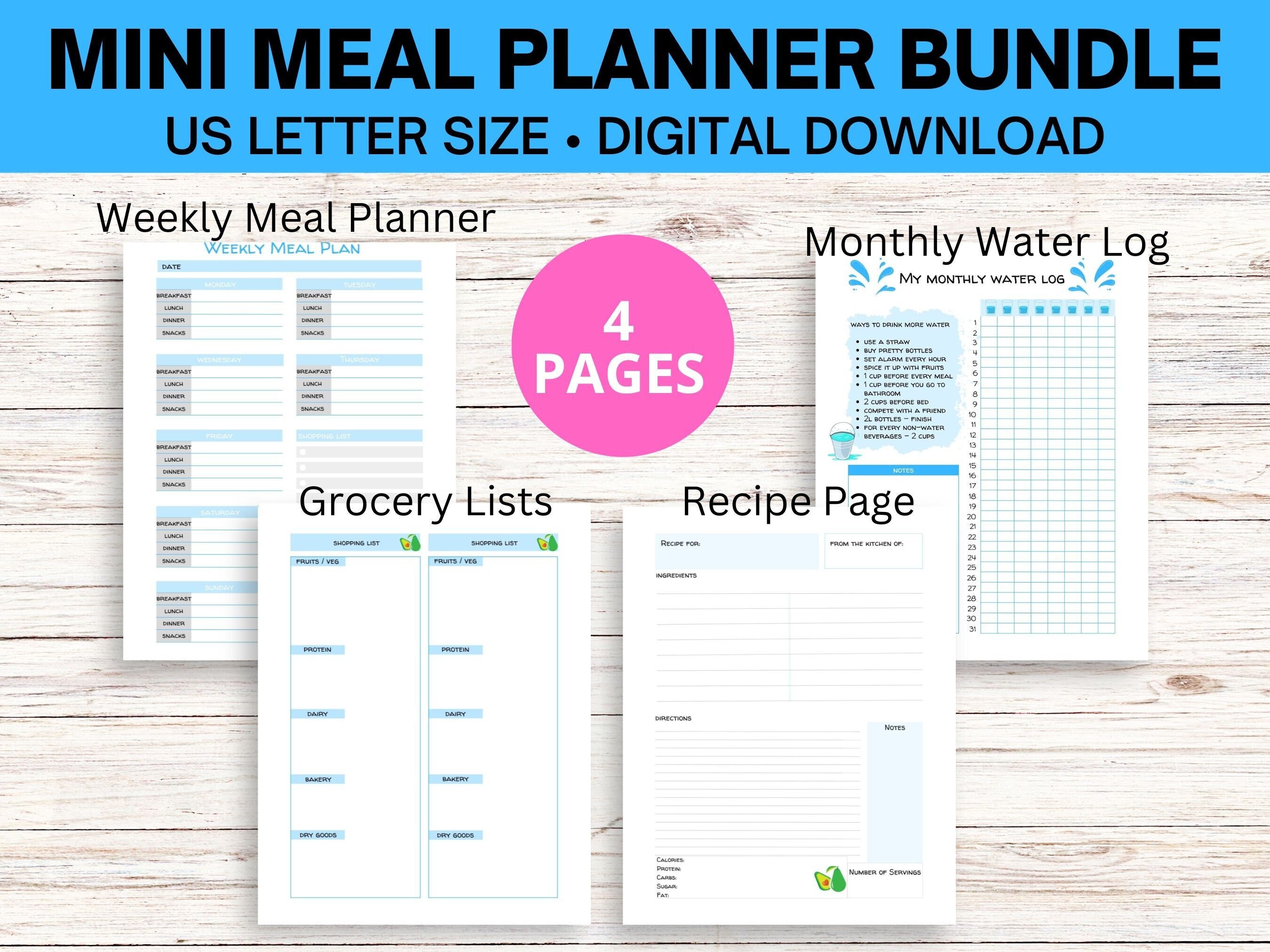 Weekly Meal Planner Printable With Shopping List, Recipe Card Template ...
