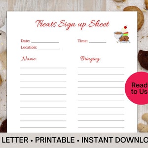 Potluck Treat Sign-Up Sheet: Printable Party List (PDF)