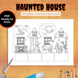 Haunted House Paper Craft: Printable Halloween Coloring Template (PDF Download