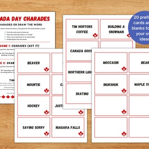 Canada Day Charades and Draw the Word Game Printable, Canada Day Family ...