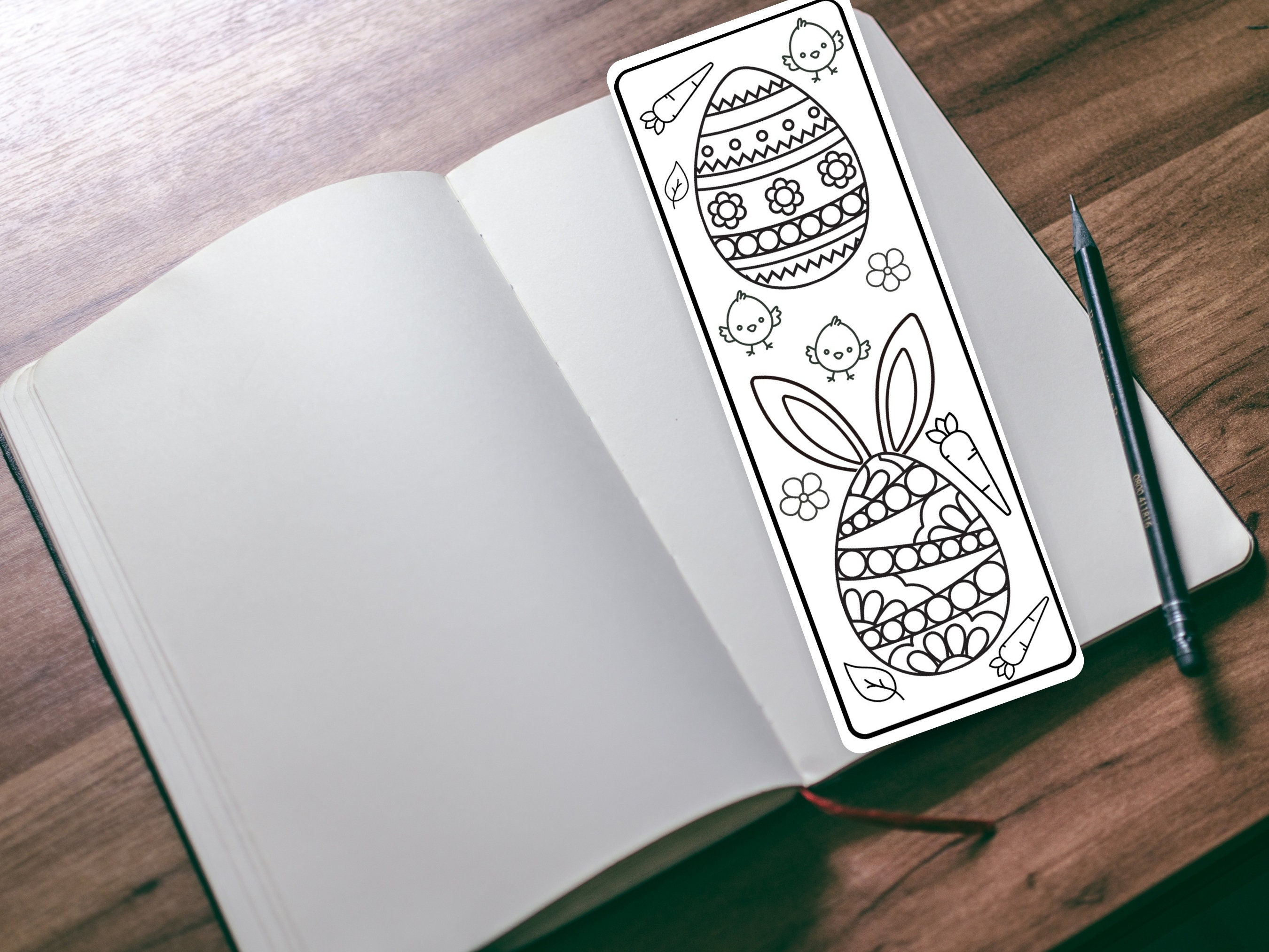 Printable Easter Bookmark Coloring Page for Kids, Easter Grayscale