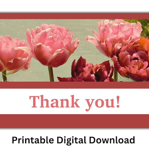 Tulip thank you card, Blank Greeting card, Pink Tulips Digital Print Art Card