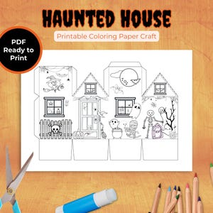 Haunted House Paper Craft: Druckbare Halloween Malvorlage (PDF-Download