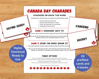 Canada Day Charades and Draw the Word Game Printable, Canada Day Family Activities, Canada Day Party Games