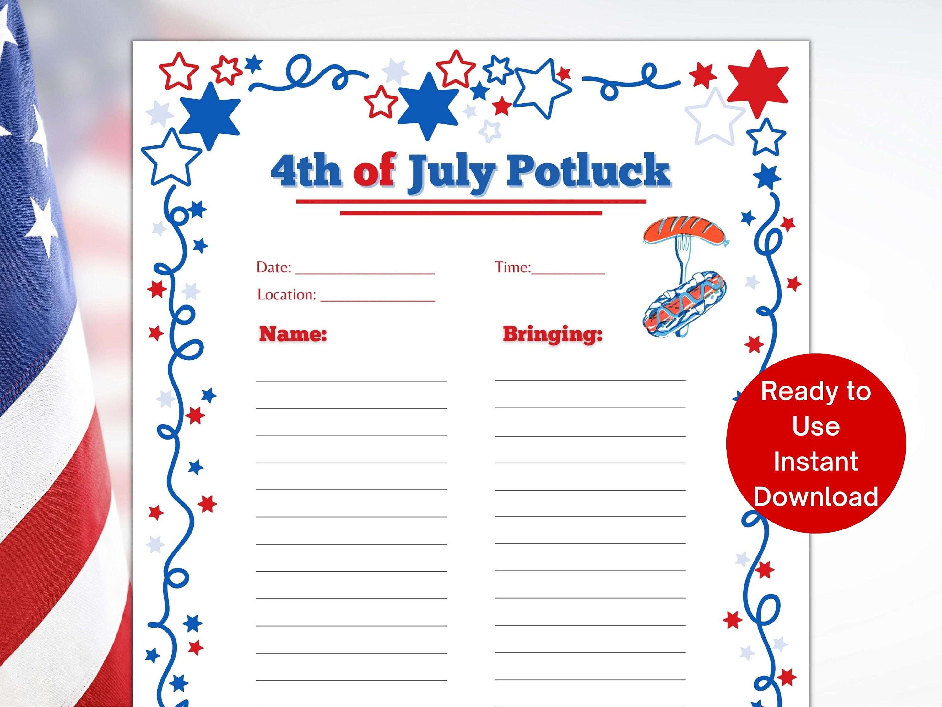 4th of july potluck sign up sheet template