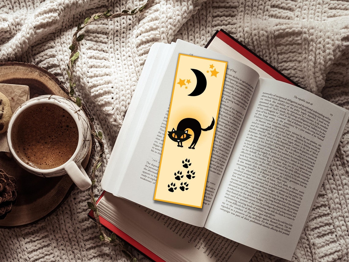 Cute Black Cat Bookmark Printable Whimsical Witchy Cat Book - Etsy