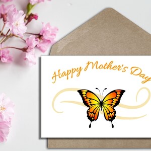 Happy Mother's Day Card Printable, Monarch Butterfly Mothers Day Card ...