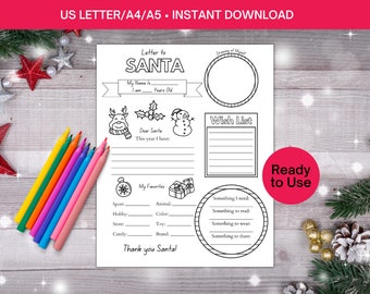 Letter to Santa, Coloring Santa Wish List, Santa Letter, Christmas Wish List Printable, Kids Letter to Santa, Favorites List