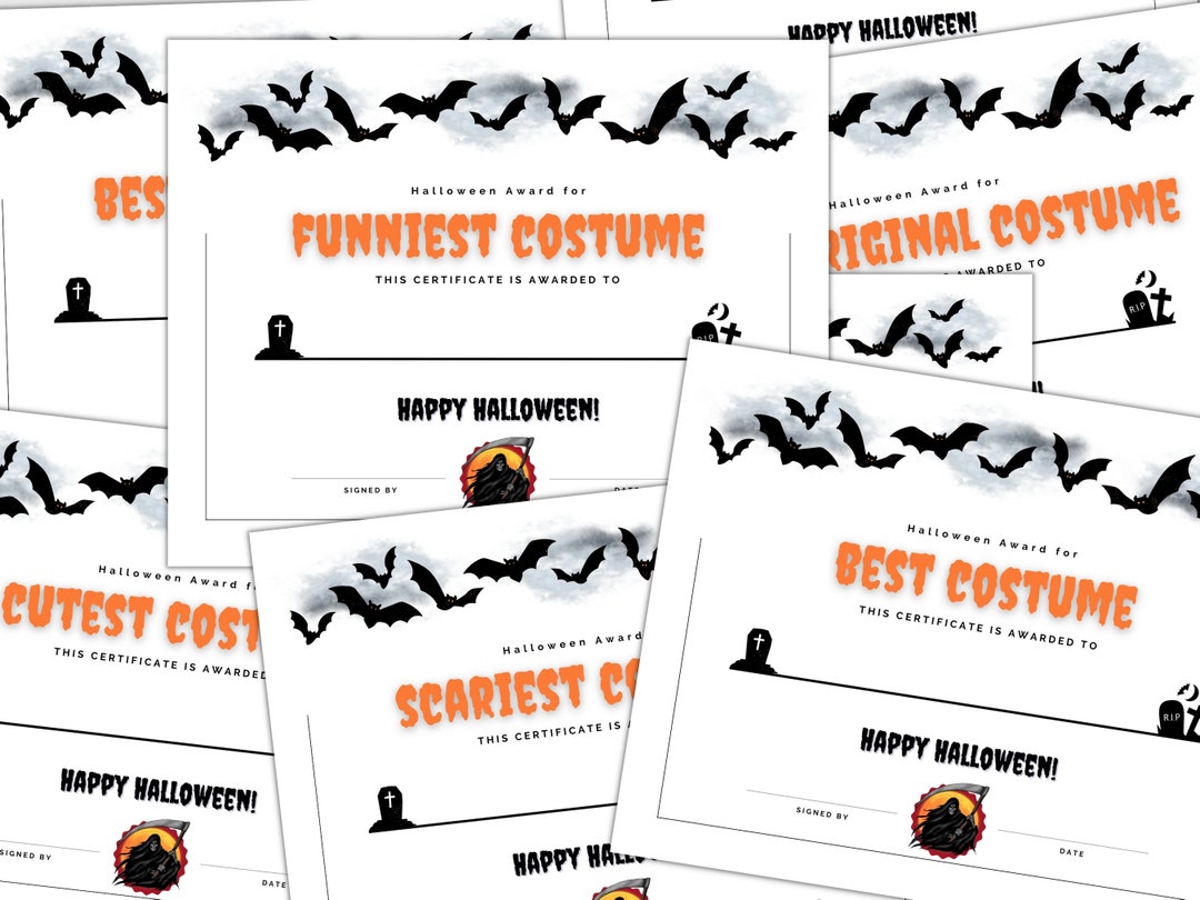 Blank Halloween Award Certificate, Printable Best Costume Awards ...