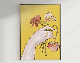 Oeuvre d'art florale originale imprimable, affiche de peinture à l'aquarelle, décoration murale girly, art mural coloré, impression d'illustration de bouquet de fleurs à la main