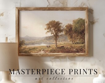 Vintage Farmhouse Landscape Print, Rustic Autumn Country Wall Art, Cozy Fall Decor