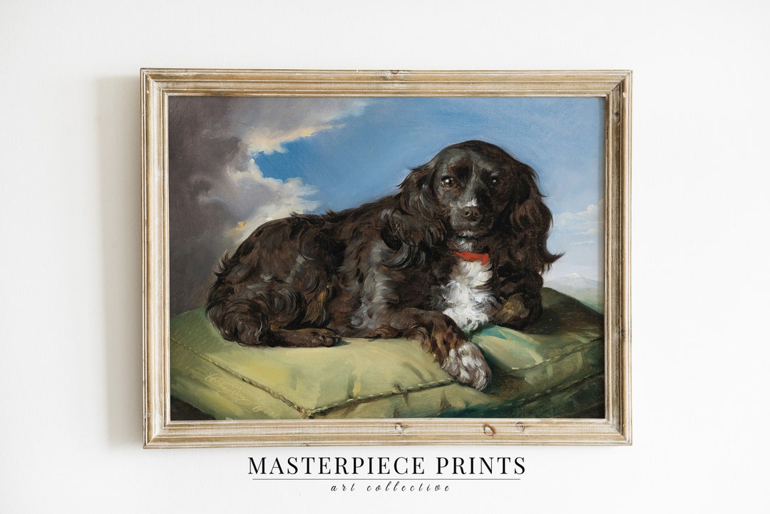 Cocker Spaniel Dog Painting, Vintage Dog Portrait Farmhouse Art, Dog ...