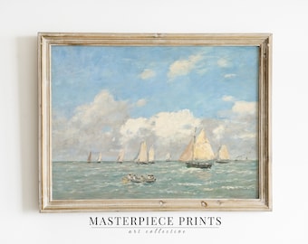 Vintage Sailboat Painting | Antique Seascape Print | PRINTABLE Art Digital Download | 43