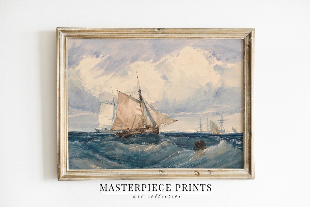 Nautical Sailboat Print | Boys Room Wall Decor | Vintage Coastal ...