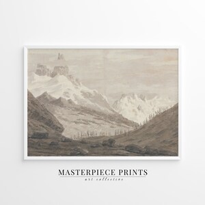 Neutral Mountain Landscape Watercolor Painting, Vintage Graphite Watercolor Mountain Wall Art, Cabin Decor | Downloadable Art Printable 23