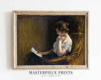 Reading Portrait Painting | Moody Antique Wall Art | Instant PRINTABLE Digital Download | Masterpiece Prints | 17