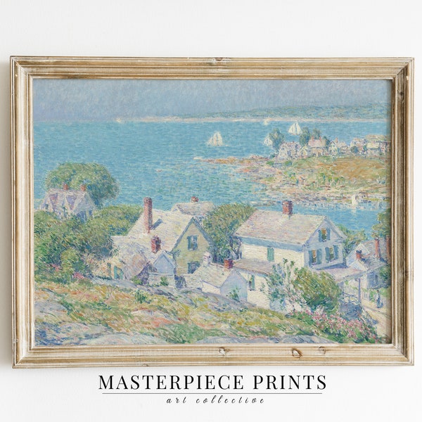 Colorful Coastal Village Painting | Pastel Seascape Art Print | Lake Home Decor PRINTABLE Art Digital Download | 52