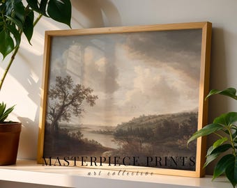 Dämpad höstlandskapsmålning, väggkonst i vintagestil med lantlig stil (utskrivbar nedladdning) (digital nedladdning)