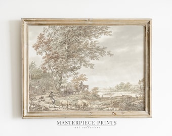 Vintage Sketch Autumn Landscape | Farmhouse Neutral Landscape Sketch Digital Print PRINTABLE Download | 14