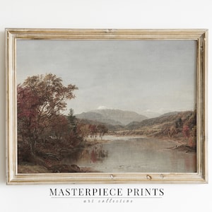 Muted Autumn Lake Landscape Art, Neutral Rustic Landscape Wall Art, Antique Landscape Painting | PRINTABLE DOWNLOADABLE Art | 33