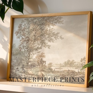 Grabado de paisaje otoñal vintage, decoración rústica de granja (descarga digital)