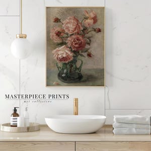 Vintage Rose Still Life Painting, Antique Pink Floral Wall Art Print, Feminine French Country Decor for Bedroom, Dining Room or Nursery | 17