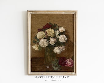 Moody Vintage Floral Painting | Rustic Antique Flower Art | PRINTABLE Wall Art INSTANT Download | 27