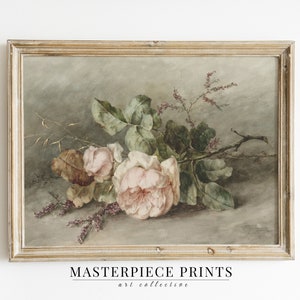 Neutral Still Life Flower Painting Art Print | Vintage Pink Rose Botanical Print | PRINTABLE Wall Art Download | 6