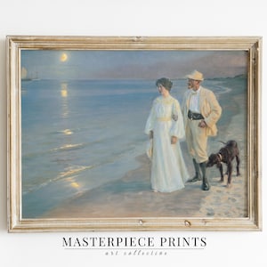 Beach Lovers Art Print | Beach Couple Wall Art | Vintage Beach Paintings Coastal Decor | PRINTABLE Digital Art Download | 38