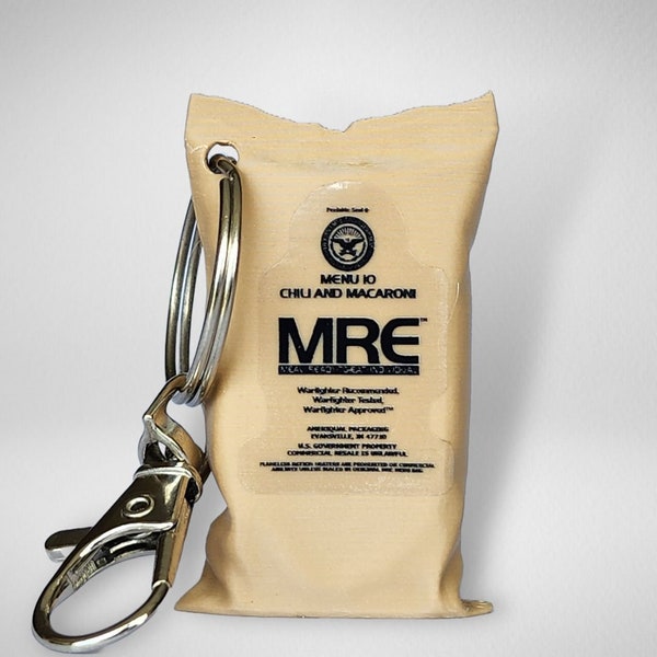 MRE Chili-Mac Keychain -Great Military gift for Army, Marines, Navy, Airforce, Coast Guard or Spaceforce - Perfect gift for Veterans!